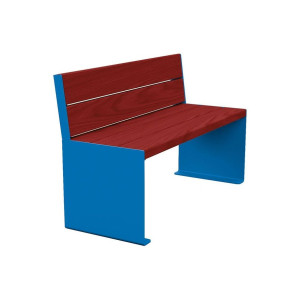Banc bois/acier KUB. Procity, lg. 1200 mm, peint/galva, fixation tiges d'ancrage non fournies - Acajou/Bleu gentiane