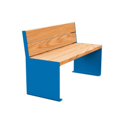 Banc bois/acier KUB. Procity, lg. 1200 mm, peint/galva, fixation tiges d'ancrage non fournies - Chêne clair/Bleu gentiane