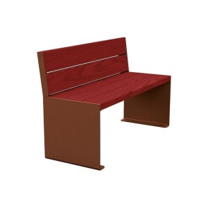 Banc bois/acier KUB. Procity, lg. 1200 mm, peint/galva, fixation tiges d'ancrage non fournies - Acajou/Aspect Corten