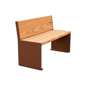 Banc bois/acier KUB. Procity, lg. 1200 mm, peint/galva, fixation tiges d'ancrage non fournies - Chêne clair/Aspect Corten