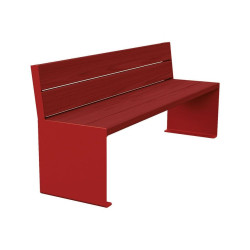 Banc bois/acier KUB. Procity, lg. 1800 mm, fixation tiges d'ancrage non fournies - Acajou/Rouge pourpre