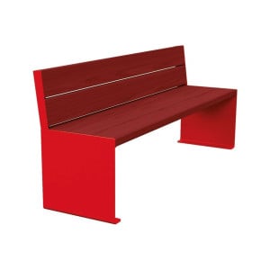 Banc bois/acier KUB. Procity, lg. 1800 mm, fixation tiges d'ancrage non fournies - Acajou/Rouge signalisation