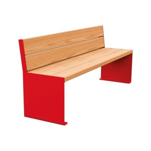 Banc bois/acier KUB. Procity, lg. 1800 mm, fixation tiges d'ancrage non fournies - Chêne clair/Rouge signalisation