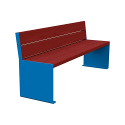 Banc bois/acier KUB. Procity, lg. 1800 mm, fixation tiges d'ancrage non fournies - Acajou/Bleu gentiane