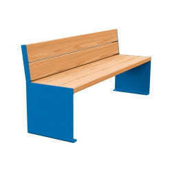 Banc bois/acier KUB. Procity, lg. 1800 mm, fixation tiges d'ancrage non fournies - Chêne clair/Bleu gentiane