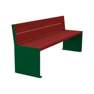 Banc bois/acier KUB. Procity, lg. 1800 mm, fixation tiges d'ancrage non fournies - Acajou/Vert mousse