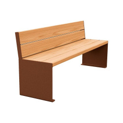 Banc bois/acier KUB. Procity, lg. 1800 mm, fixation tiges d'ancrage non fournies - Chêne clair/Aspect Corten