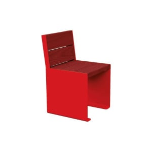 Banc bois/acier KUB. Procity, lg. 450 mm, fixation tiges d'ancrage non fournies - Acajou/Rouge signalisation