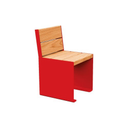Banc bois/acier KUB. Procity, lg. 450 mm, fixation tiges d'ancrage non fournies - Chêne clair/Rouge signalisation