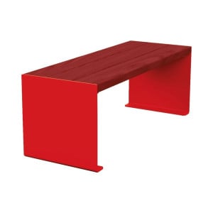 Banquette KUB. acier et bois Procity, lg. 1200 mm, fixation tiges d'ancrage non fournies - Acajou/Rouge signalisation