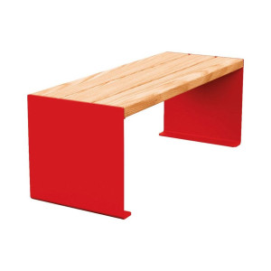 Banquette KUB. acier et bois Procity, lg. 1200 mm, fixation tiges d'ancrage non fournies - Chêne clair/Rouge signalisation