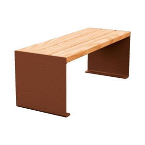 Banquette KUB. acier et bois Procity, lg. 1200 mm, fixation tiges d'ancrage non fournies - Chêne clair/Aspect Corten