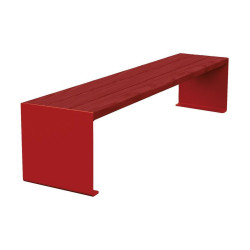 Banquette KUB. acier et bois Procity, lg. 1800 mm, fixation tiges d'ancrage non fournies - Acajou/Rouge pourpre