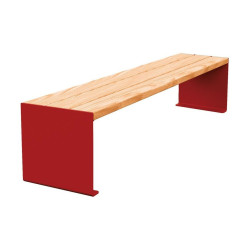 Banquette KUB. acier et bois Procity, lg. 1800 mm, fixation tiges d'ancrage non fournies - Chêne clair/Rouge pourpre
