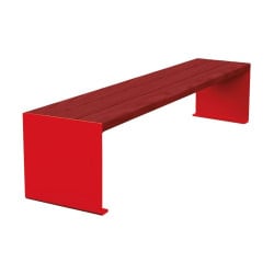 Banquette KUB. acier et bois Procity, lg. 1800 mm, fixation tiges d'ancrage non fournies - Acajou/Rouge signalisation