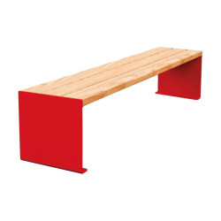 Banquette KUB. acier et bois Procity, lg. 1800 mm, fixation tiges d'ancrage non fournies - Chêne clair/Rouge signalisation