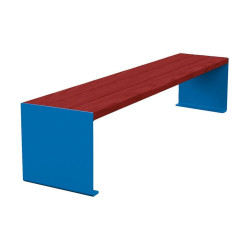 Banquette KUB. acier et bois Procity, lg. 1800 mm, fixation tiges d'ancrage non fournies - Acajou/Bleu gentiane