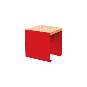 Banquette KUB. acier et bois Procity, lg. 450 mm, fixation tiges d'ancrage non fournies - Chêne clair/Rouge signalisation