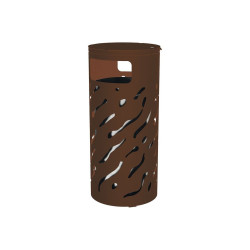 Corbeille Venise couvercle réhaussé 80 litres Procity - Ø 450 x hauteur 1010 mm - Avec seau galva - Brun chocolat