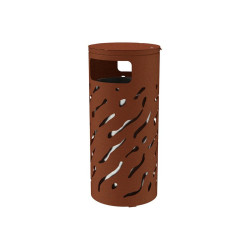 Corbeille Venise couvercle réhaussé 80 litres Procity - Ø 450 x hauteur 1010 mm - Avec seau galva - Aspect Corten