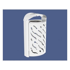Corbeille Venise 120 litres Procity - Ø 450 x hauteur 1010 mm - couvercle réhaussé cendrier - Blanc pur
