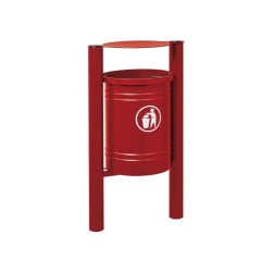 Corbeille Saintonge Inox brossé 40 litres Procity - Avec seau tôle électrozinguée - Rouge signalisation