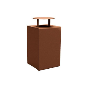 Corbeille KUB. acier 120 litres Procity - Avec couvercle - Haut. 950 mm - Aspect Corten