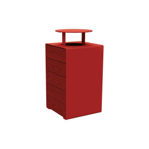 Corbeille KUB. acier et bois 120 litres Procity - Avec couvercle - Haut. 950 mm - Acajou/Rouge pourpre
