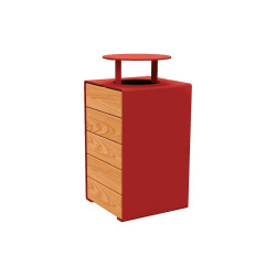 Corbeille KUB. acier et bois 120 litres Procity - Avec couvercle - Haut. 950 mm - Chêne clair/Rouge pourpre