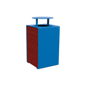 Corbeille KUB. acier et bois 120 litres Procity - Avec couvercle - Haut. 950 mm - Acajou/Bleu gentiane