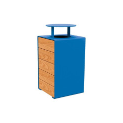 Corbeille KUB. acier et bois 120 litres Procity - Avec couvercle - Haut. 950 mm - Chêne clair/Bleu gentiane