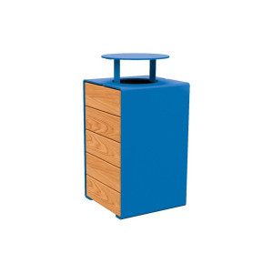 Corbeille KUB. acier et bois 120 litres Procity - Avec couvercle - Haut. 950 mm - Chêne clair/Bleu gentiane