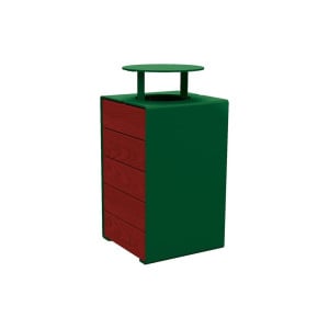 Corbeille KUB. acier et bois 120 litres Procity - Avec couvercle - Haut. 950 mm - Acajou/Vert mousse