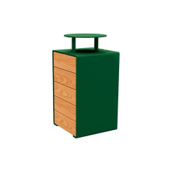 Corbeille KUB. acier et bois 120 litres Procity - Avec couvercle - Haut. 950 mm - Chêne clair/Vert mousse
