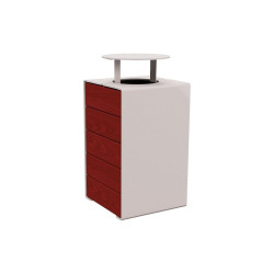 Corbeille KUB. acier et bois 120 litres Procity - Avec couvercle - Haut. 950 mm - Acajou/Gris soie