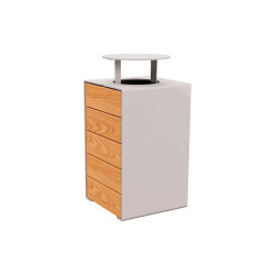 Corbeille KUB. acier et bois 120 litres Procity - Avec couvercle - Haut. 950 mm - Chêne clair/Gris soie