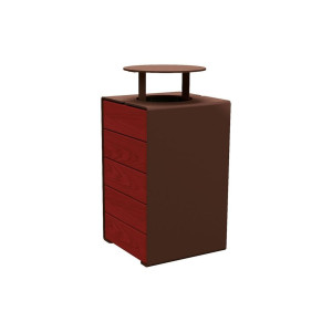 Corbeille KUB. acier et bois 120 litres Procity - Avec couvercle - Haut. 950 mm - Acajou/Brun chocolat
