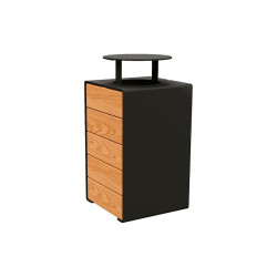 Corbeille KUB. acier et bois 120 litres Procity - Avec couvercle - Haut. 950 mm - Chêne clair/Noir foncé