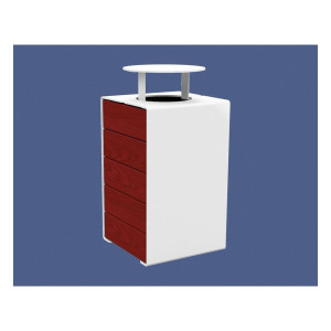 Corbeille KUB. acier et bois 120 litres Procity - Avec couvercle - Haut. 950 mm - Acajou/Blanc pur