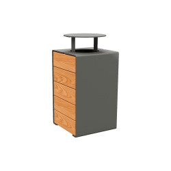 Corbeille KUB. acier et bois 120 litres Procity - Avec couvercle - Haut. 950 mm - Chêne clair/Gris Procity