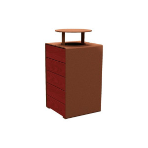 Corbeille KUB. acier et bois 120 litres Procity - Avec couvercle - Haut. 950 mm - Acajou/Aspect Corten