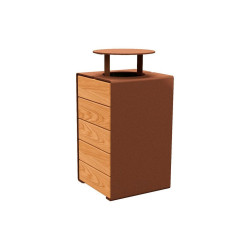 Corbeille KUB. acier et bois 120 litres Procity - Avec couvercle - Haut. 950 mm - Chêne clair/Aspect Corten