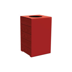 Corbeille KUB. acier et bois 120 litres Procity - Sans couvercle - Haut. 750 mm - Acajou/Rouge pourpre