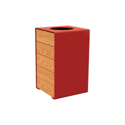 Corbeille KUB. acier et bois 120 litres Procity - Sans couvercle - Haut. 750 mm - Chêne clair/Rouge pourpre