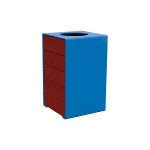 Corbeille KUB. acier et bois 120 litres Procity - Sans couvercle - Haut. 750 mm - Acajou/Bleu gentiane