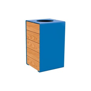 Corbeille KUB. acier et bois 120 litres Procity - Sans couvercle - Haut. 750 mm - Chêne clair/Bleu gentiane