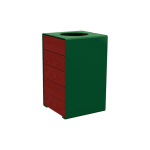 Corbeille KUB. acier et bois 120 litres Procity - Sans couvercle - Haut. 750 mm - Acajou/Vert mousse