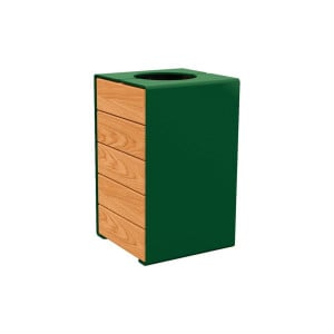 Corbeille KUB. acier et bois 120 litres Procity - Sans couvercle - Haut. 750 mm - Chêne clair/Vert mousse
