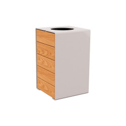 Corbeille KUB. acier et bois 120 litres Procity - Sans couvercle - Haut. 750 mm - Chêne clair/Gris soie