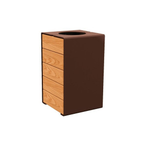 Corbeille KUB. acier et bois 120 litres Procity - Sans couvercle - Haut. 750 mm - Chêne clair/Brun chocolat
